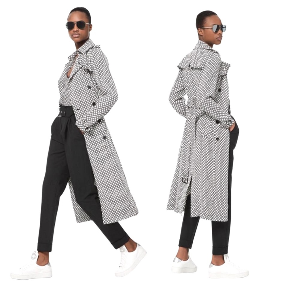 MICHAEL KORS LOGO CHECKERBOARD TRENCH COAT - M